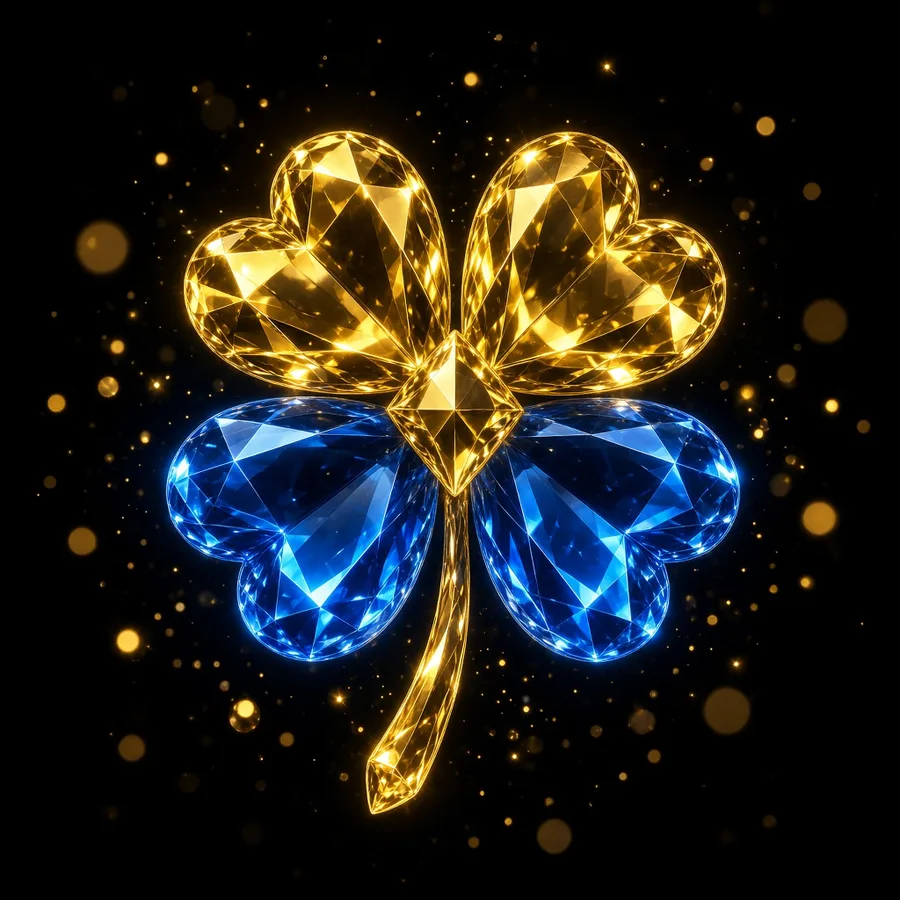 Four-leaf clover made of gold and blue diamonds